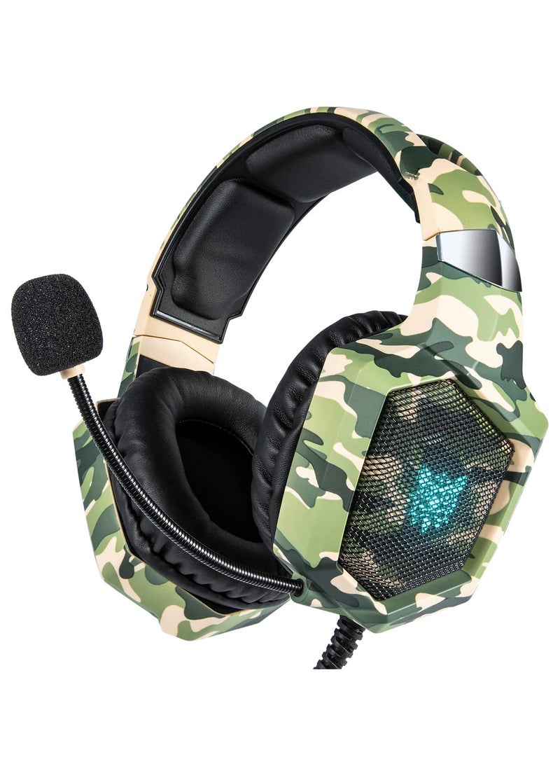 ONIKUMA K8 Stereo Gaming Headset with Mic and Controls for PC, PS4, Xbox and Mobiles (Camouflage Green)