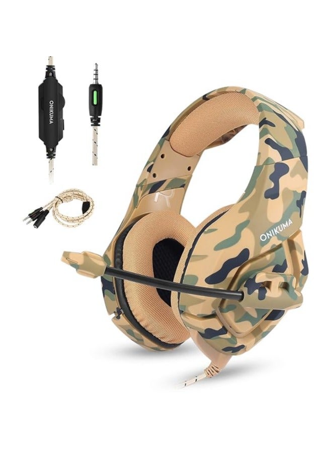 ONIKUMA K1B Stereo Gaming Headset with Mic and Controls for PC, PS4, Xbox and Mobiles (Camouflage Yellow)