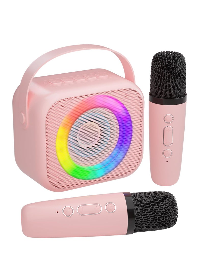 Karaoke Machine for Kids, Mini Portable Bluetooth Karaoke Speaker with 2 Wireless Mics and Colorful Lights for Kids Adults, Gifts Toys for Girls Boys Family Home Party