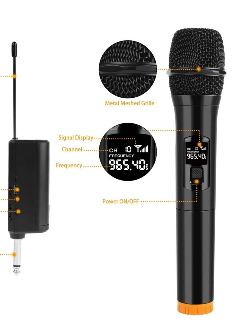 2 pack Wireless Unidirectional Microphone HAndheld Mic With Receiver 1/4 Output For Conference/Weddings/Church/Stage/Party/Karaoke, (Duel Cordless) (Black)