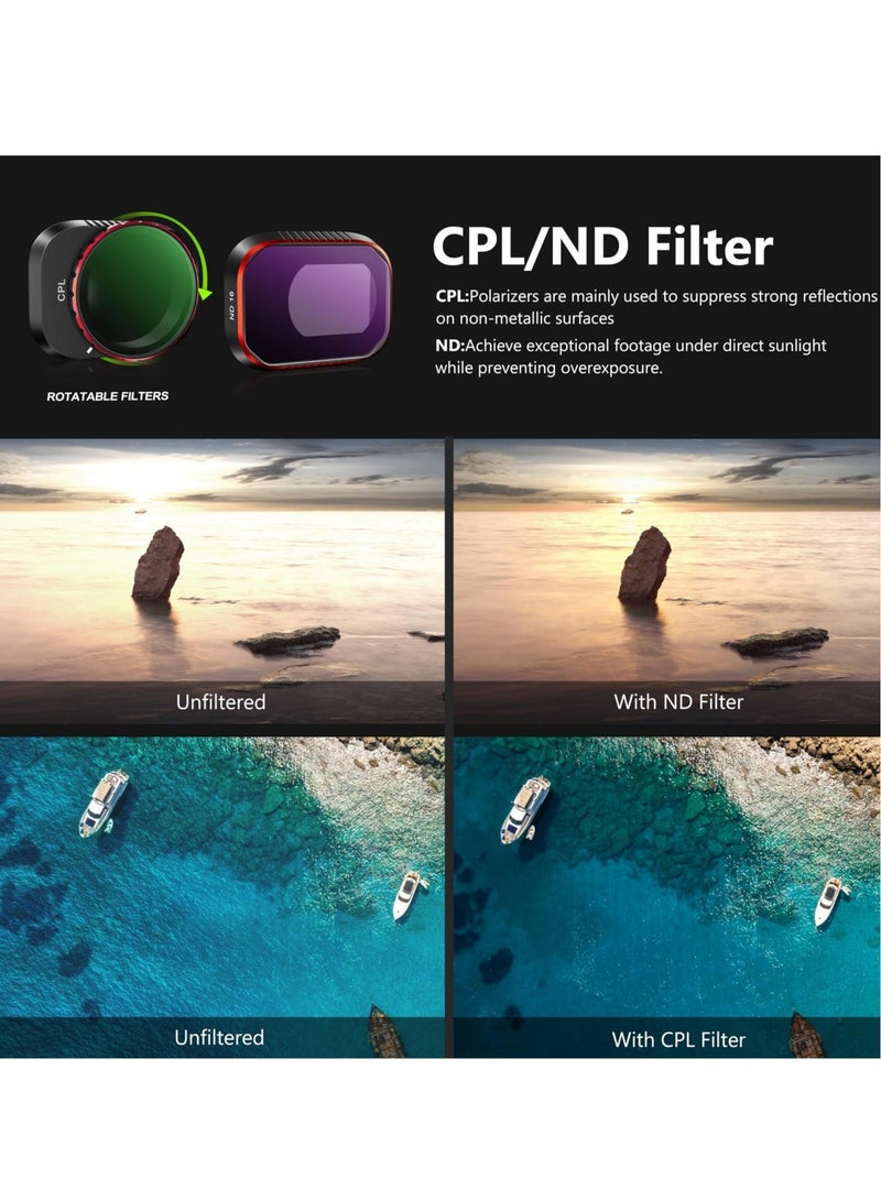Mini 4 Pro Filters, Multi-Coated ND Filters Set for DJI Mini 4 Pro Drone Accessories, 6-Pack Includes ND8, ND16, ND32, ND64, ND256, and CPL Filters