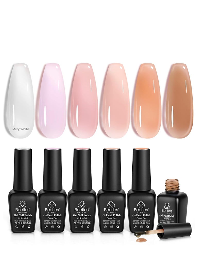 beetles Gel Polish 6 Colors Jelly Gel Nail Polish Set Gift, Milky White Sheer Pink Nude Brown Translucent Soak Off Uv Nail Gel Diy Art for Girls Women Ultimate Monochrome Collection