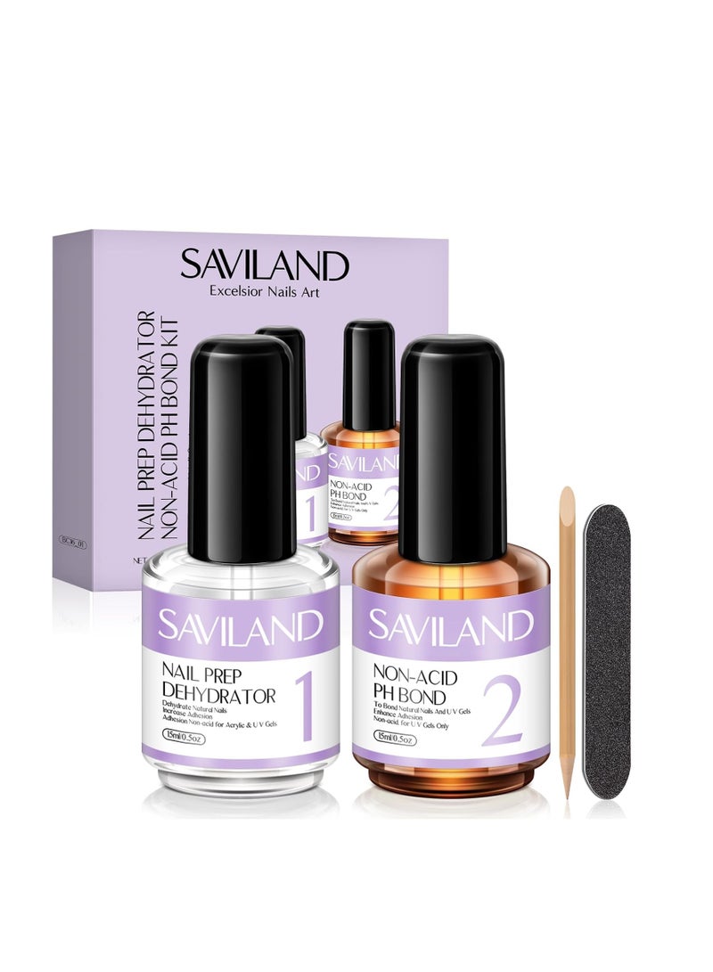 SAVILAND Nail Dehydrator and Primer: Acid-Free Natural Nail Dehydrator and Nail Primer & Protein Bonding Acrylic Nail Kit Gel Nail Polish Superior Bonding Acrylic Nail Supplies Profession Salons