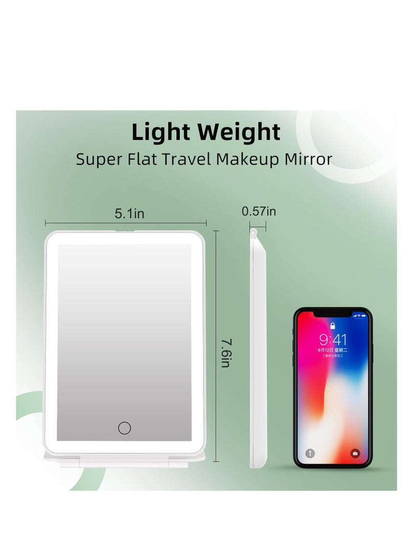 FUNTOUCH Rechargeable Travel Makeup Vanity Mirror with 72 LED Lights, Portable Lighted Beauty Mirror, 3 Lighting Modes, Dimmable Touch Screen, Tabletop Folding Cosmetic Mirror with Storage Bag