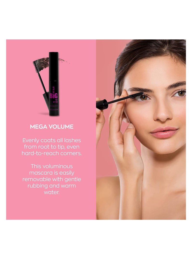 Elizabeth Mott Black Volumizing Smudge-Proof Cruelty Free Lengthening Fiber Mascara Set with Hourglass Wand,Water-Resistant,No Clump,Safe for Eye Lash Extensions,Travel-friendly, Mini Trio Set-4mlx3
