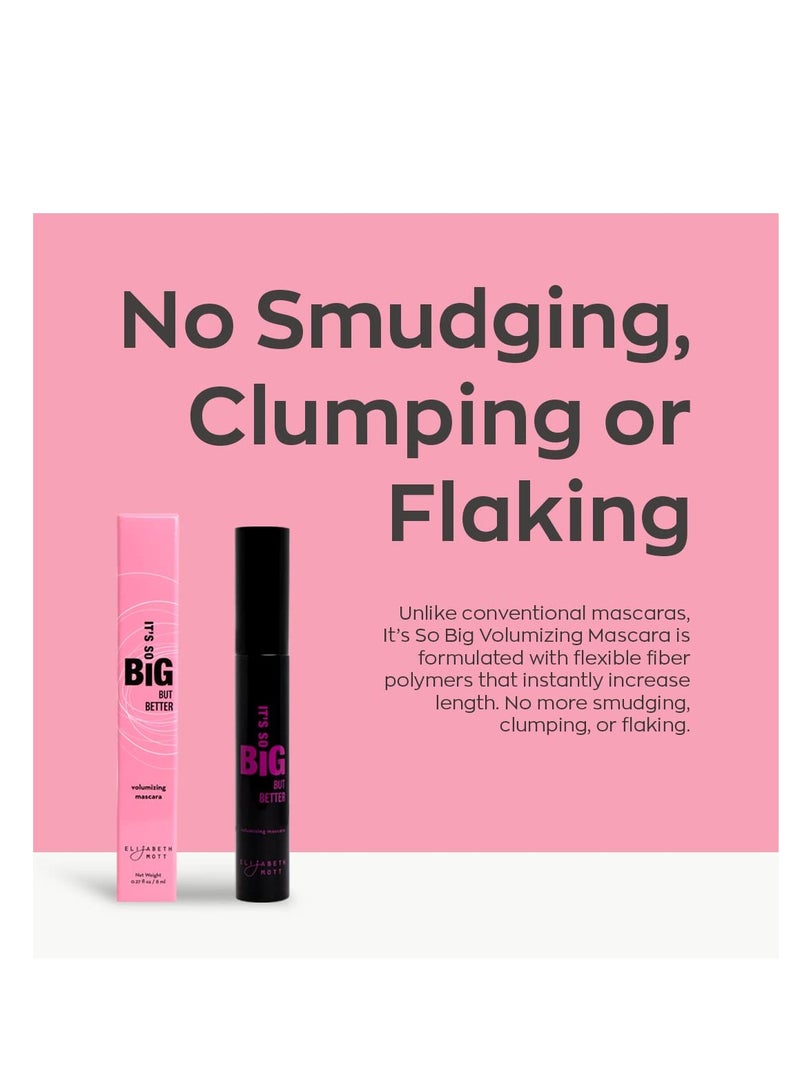 Elizabeth Mott Black Volumizing Smudge-Proof Cruelty Free Lengthening Fiber Mascara Set with Hourglass Wand,Water-Resistant,No Clump,Safe for Eye Lash Extensions,Travel-friendly, Mini Trio Set-4mlx3