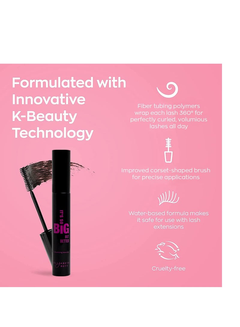 Elizabeth Mott Black Volumizing Smudge-Proof Cruelty Free Lengthening Fiber Mascara Set with Hourglass Wand,Water-Resistant,No Clump,Safe for Eye Lash Extensions,Travel-friendly, Mini Trio Set-4mlx3