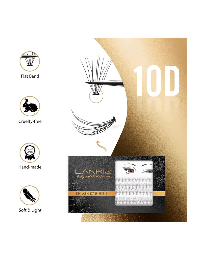 Home PRO DIY Individual Lashes Pack, LANKIZ Cluster Lashes for at Home DIY Eyelash Extension, C Curl 0.07mm Mix 10D False Natural Look Mink Single Eyelashes (10D-Lash-Mix)