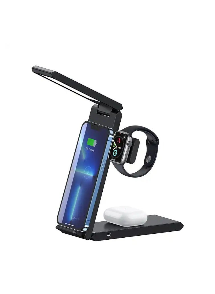 USAMS CD181 15W 3in1 Folding Wireless Charging Stand With Table Lamp