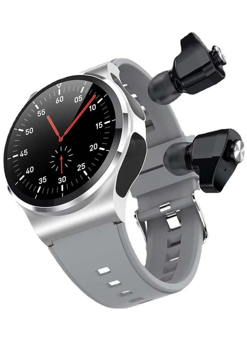 GT69 Smart Watch TWS Earphone Heart Rate Blood Pressure  Oxygen BT Call Music Sports Men Women Smartwatch Gray