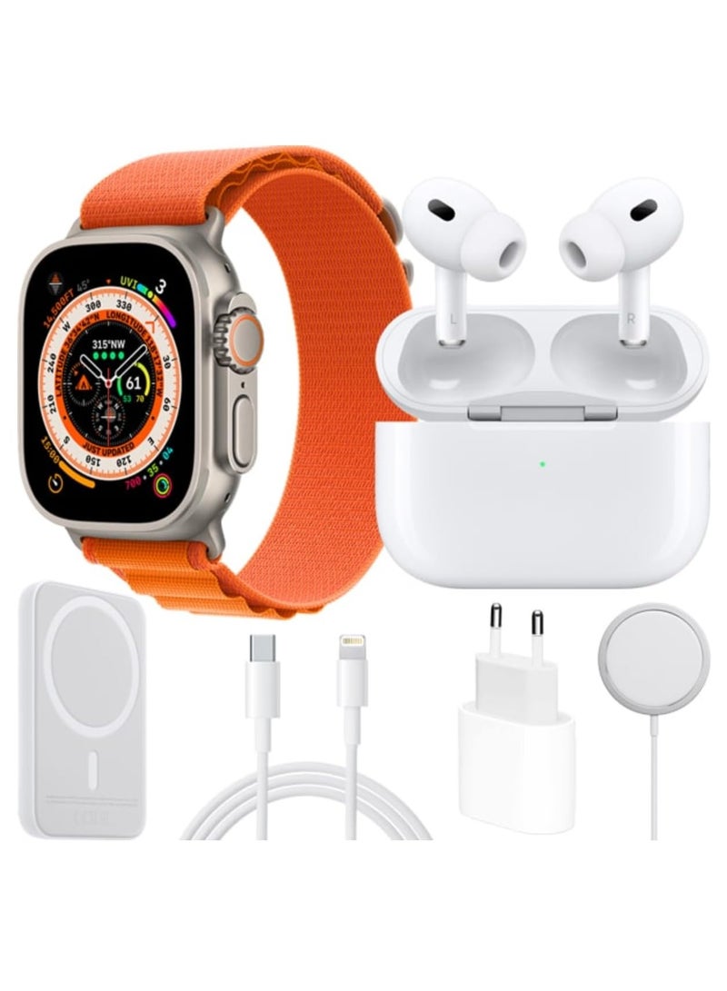 X8 Unique Combination, Smart Watch Ultra with one Strap, pods Pro, Line of data, Wireless Charger, Charger Adopter, External battery, All in one BOX