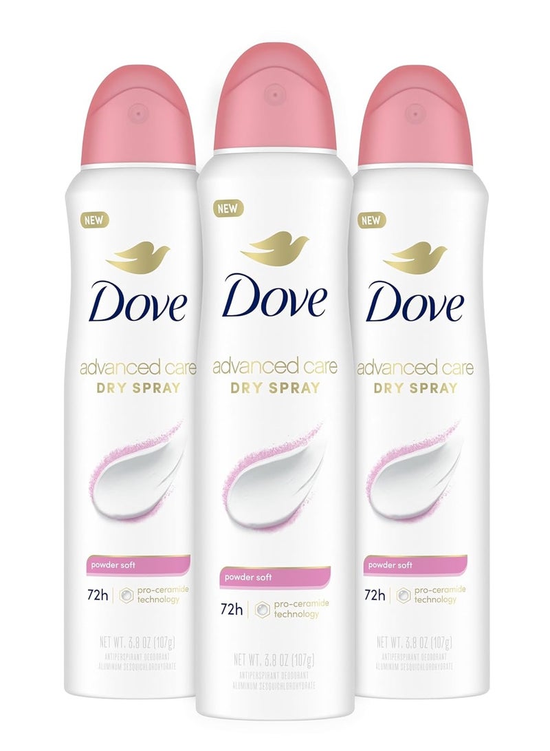 Dove Advanced Care Antiperspirant Deodorant Spray Powder Soft 3 Count to help skin barrier repair after shaving 72 hour antiperspirant deodorant for soft underarms with boosted ceramide levels 3.8 oz
