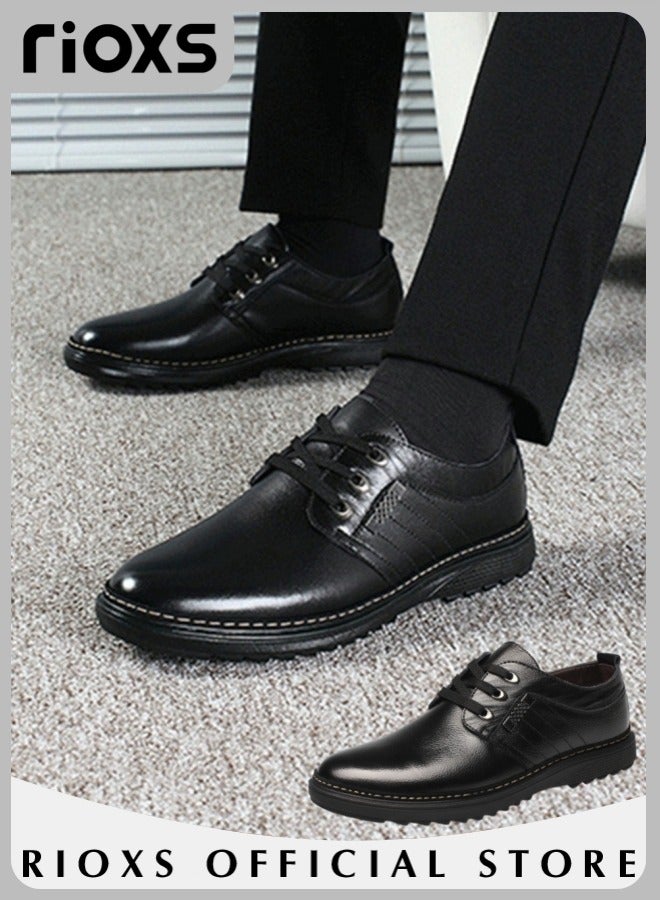 Men's Business Formal Casual Leather Shoes Lace-Up Round Toe Fashion Oxford Shoes With Low Heel