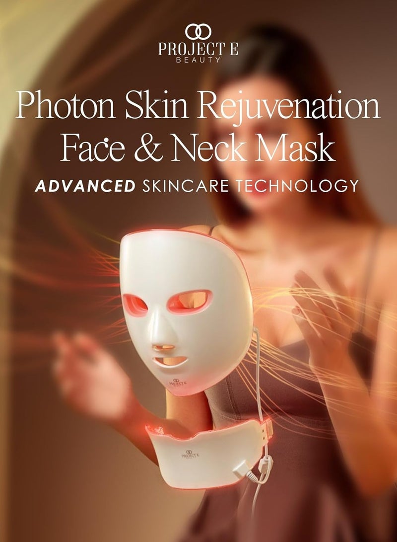 Photon Skin Rejuvenation Face & Neck Mask with LED Light Therapy for Anti-Aging & Anti-Blemish Skincare