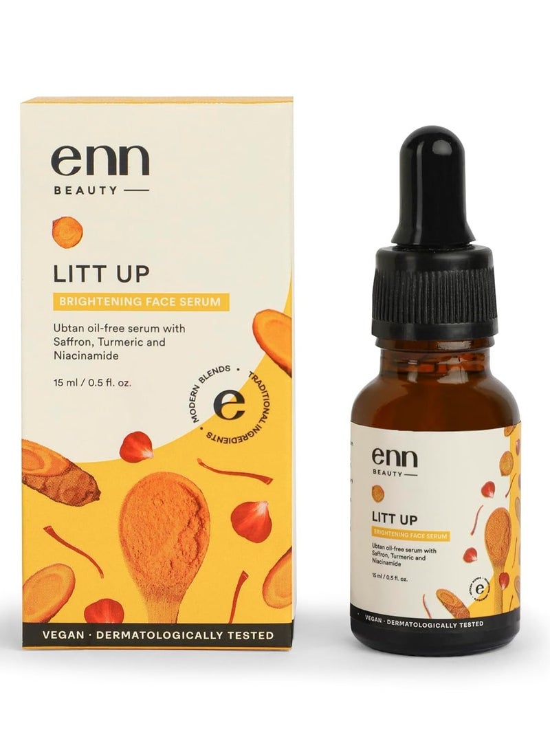 ENN LITT UP Ubtan Oil free Brightening Serum for Face Glowing and Whitening With Turmeric and Saffron for Skin Radiance Reduces Hyper Pigmentation Lightweight Anti Ageing Seerum for Women and Men 15ml