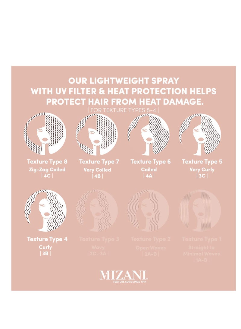 Mizani Style Shifter Society Heat Screen Heat Protectant Spray | Anti-Frizz | Shiny Finish | For Textured, Curly and Coily Hair | 8.5 Fl. Oz