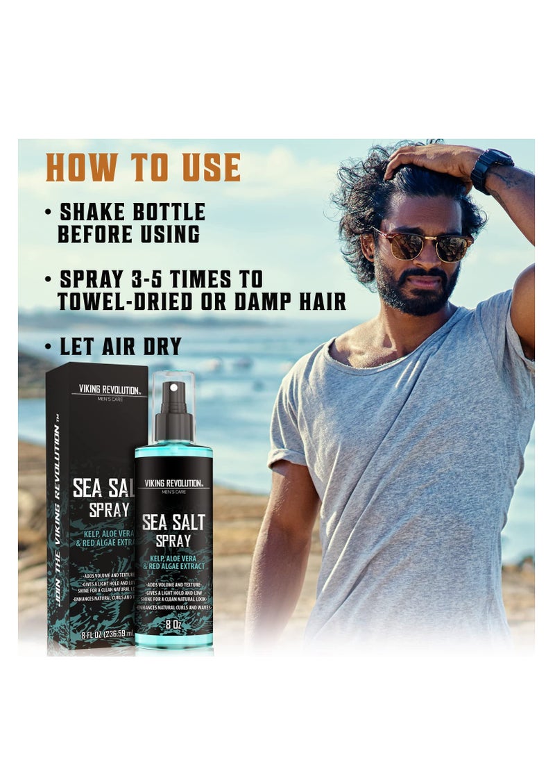 Viking Revolution Sea Salt Spray for Hair Men - Hair Texturizing Spray with Kelp, Aloe Vera and Red Algae Extract - Surf Spray to Add Volume and Texture Sea Salt Spray for Men Beach Hair Spray - 8.8oz