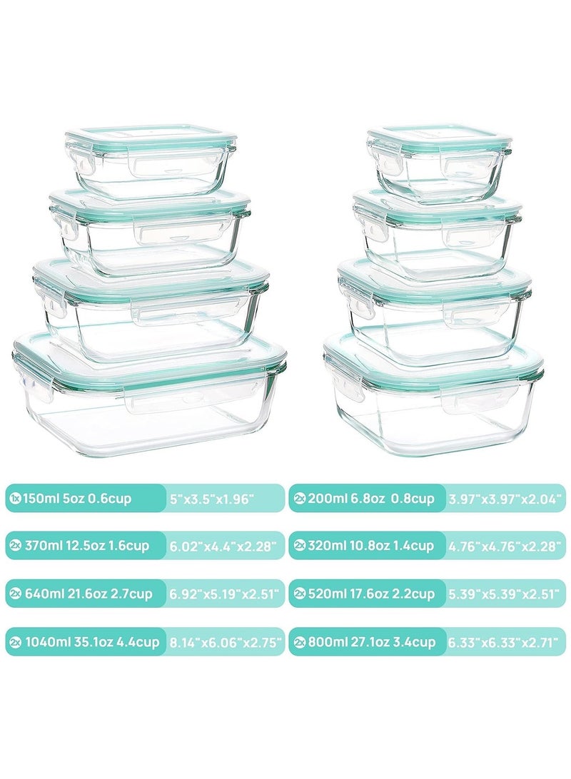 15-Pack Airtight Glass Food Storage Containers with Leak-Proof Locking Lids - Microwave, Oven, Freezer, and Dishwasher Safe Glass Bento Boxes for Meal Prep