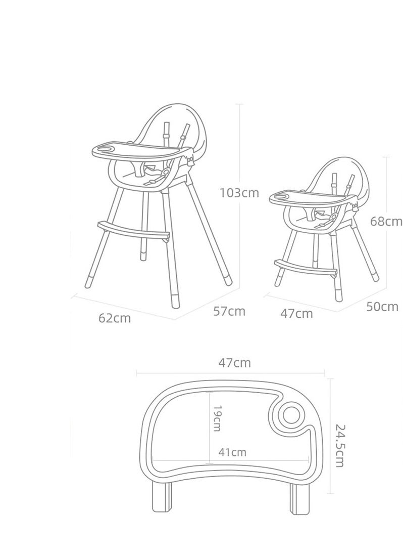 Baby Dining Chair 3-in-1 Portable High Chairs ，Adjustable Height Foldable Toddler Seat,Safe Toddler's Dining Chair with Meal Tray for Your Baby (white)