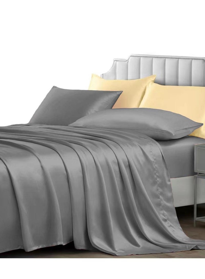 6 Pcs Satin Sheets King Size Bed Set Satin Sheet Set,  Luxury Silky Satin Bedding Set-Grey