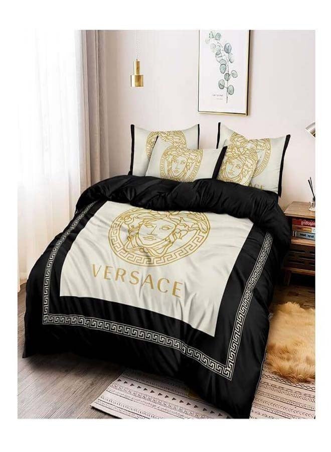 Versace Printed King Size Bed Sheet Cover Set Cotton Material Black