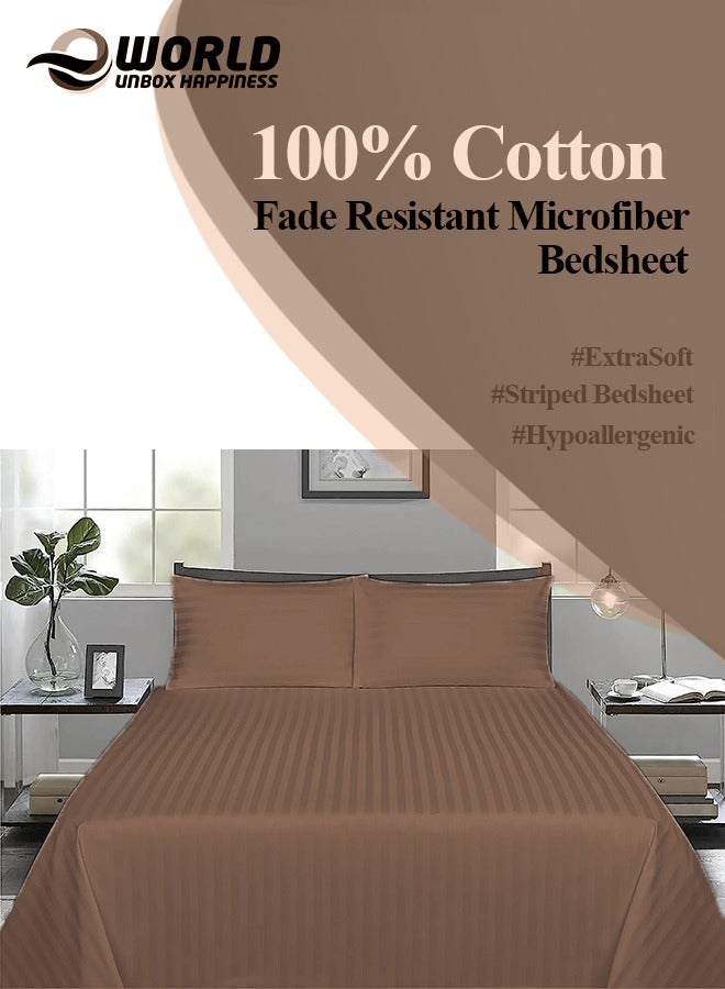 3 Piece Luxury Dark Brown Striped Bed Sheet Set with 1 Deep Pocket Sheet and 2 Pillowcases for Hotel and Home Crafted from Ultra Soft and Breathable Cotton for Year-Round Comfort, (Single/Double)