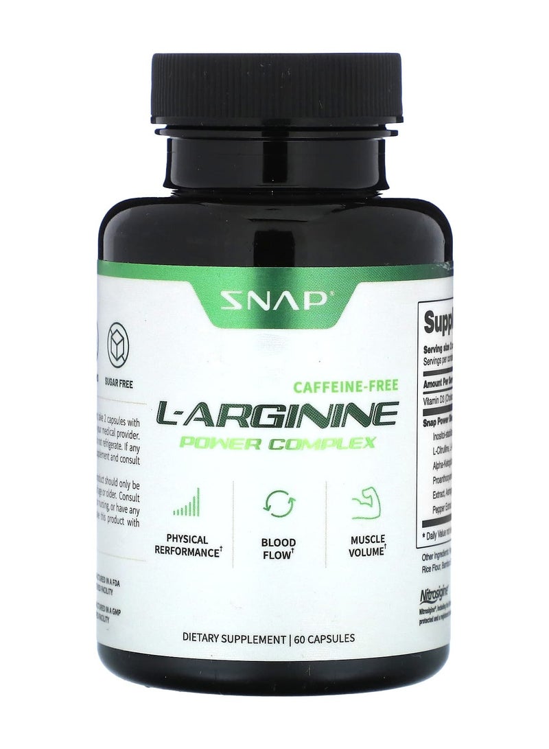 L Arginine Capsules- Power Complex - Increase Physical Performance, Blood Flow & Muscle Volume - Dietary Supplement - Herbs for Cardio Health (60 Capsules)
