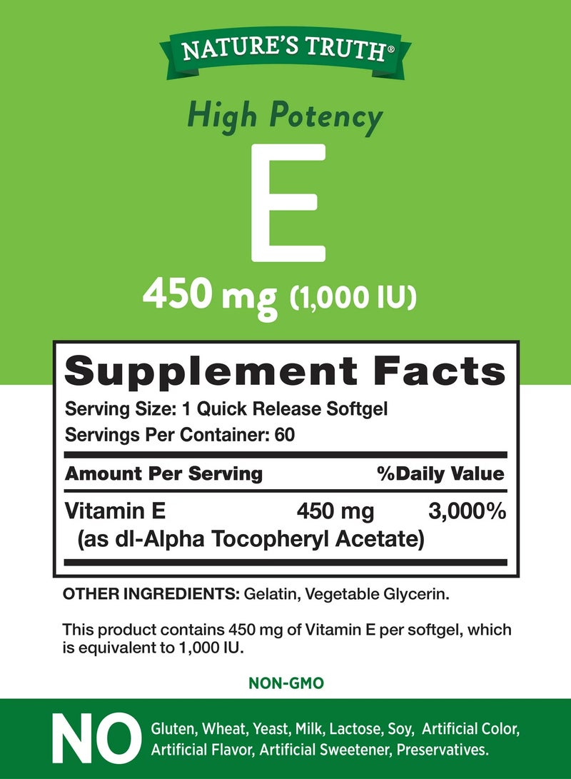 nature’s truth High Potency E 450mg 60 Softgels 60 Serving