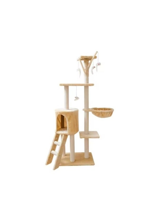 Plush Sturdy Interactive Cat Condo Tower Scratching Post Activity Tree House - Beige