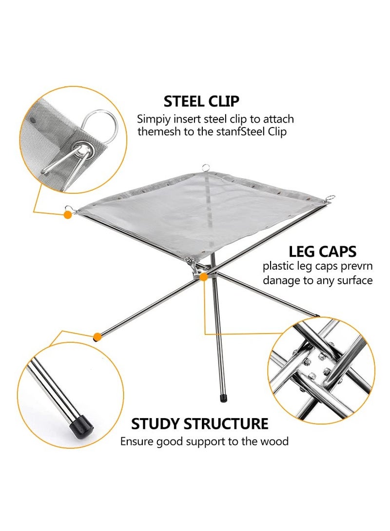 Portable Foldable Outdoor Camping Fire Pit, 304 Stainless Steel Mesh Fireplace Picnic Campfire Fire Pit Wood Burning with Carry Bag for Patio, Camping Backyard (M(16.5 x 16.5 x 13.4″))