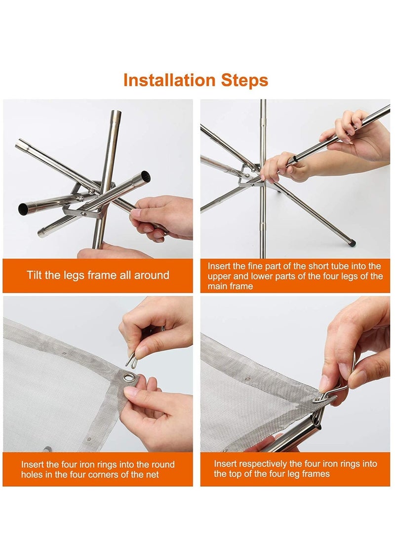 Portable Foldable Outdoor Camping Fire Pit, 304 Stainless Steel Mesh Fireplace Picnic Campfire Fire Pit Wood Burning with Carry Bag for Patio, Camping Backyard (M(16.5 x 16.5 x 13.4″))