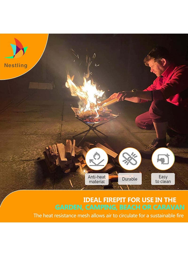 Portable Foldable Outdoor Camping Fire Pit, 304 Stainless Steel Mesh Fireplace Picnic Campfire Fire Pit Wood Burning with Carry Bag for Patio, Camping Backyard (M(16.5 x 16.5 x 13.4″))