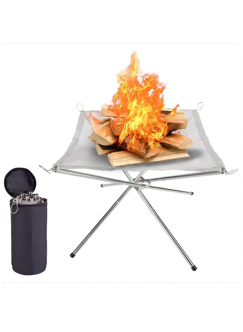 Portable Foldable Outdoor Camping Fire Pit, 304 Stainless Steel Mesh Fireplace Picnic Campfire Fire Pit Wood Burning with Carry Bag for Patio, Camping Backyard (M(16.5 x 16.5 x 13.4″))