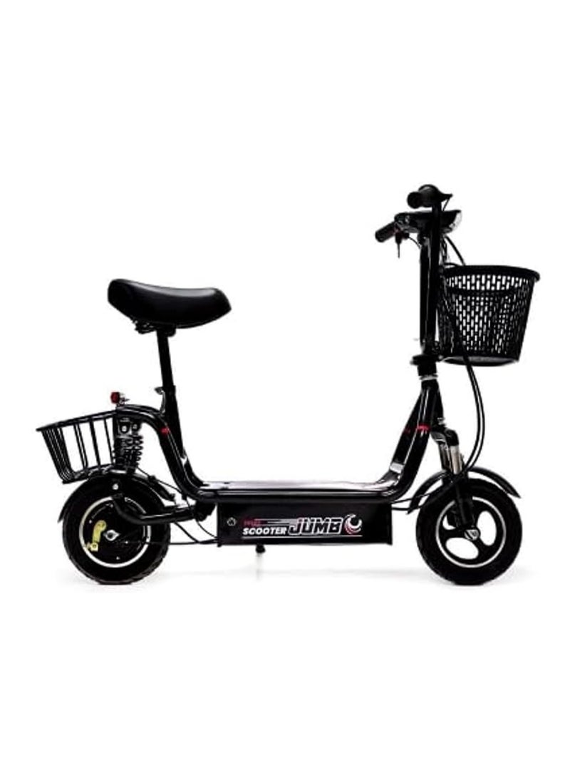 Steel Electric Scooter With Large Seat Cushion And Front-Back Baskets For Kids - Black