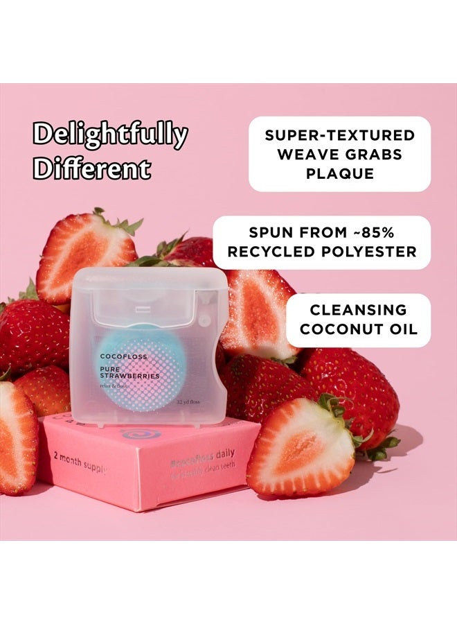 Woven Dental Floss, Dentist-Designed Oral Care, Strawberry Scent, Waxed, Expanding, Kid-Friendly String Floss with Coconut Oil, 3 Spools (33 yd Each)