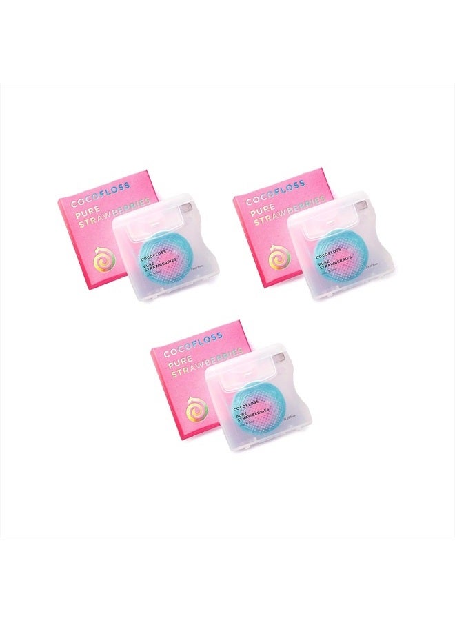 Woven Dental Floss, Dentist-Designed Oral Care, Strawberry Scent, Waxed, Expanding, Kid-Friendly String Floss with Coconut Oil, 3 Spools (33 yd Each)