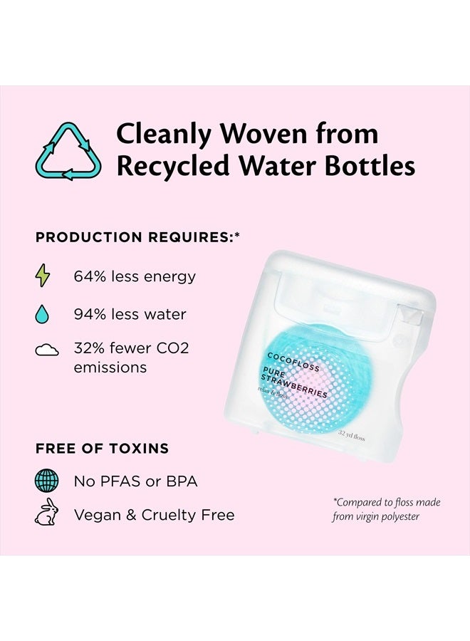 Woven Dental Floss, Dentist-Designed Oral Care, Strawberry Scent, Waxed, Expanding, Kid-Friendly String Floss with Coconut Oil, 3 Spools (33 yd Each)