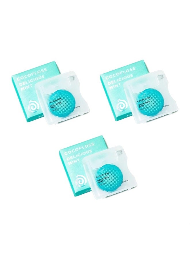 Woven Dental Floss, Dentist-Designed Oral Care, Mint, Waxed, Expanding, Vegan, Kid-Friendly String Floss with Coconut Oil, 3 Spools (33 yd Each)