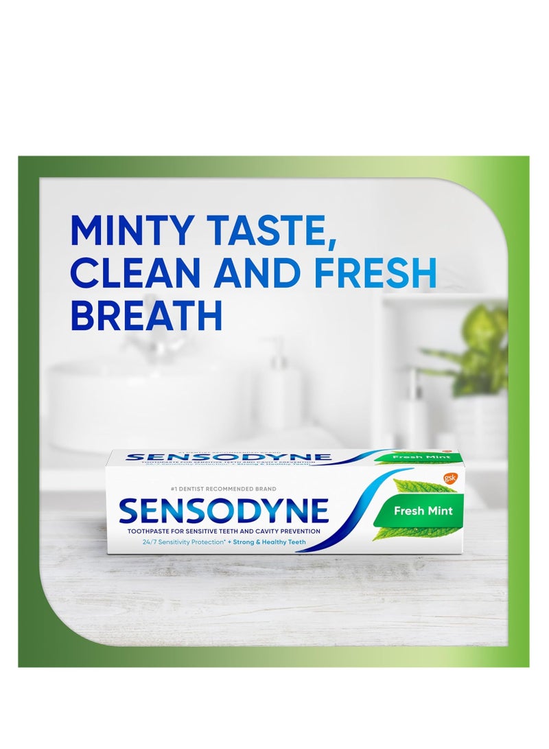 Sensodyne Fresh Mint Sensitive Toothpaste, ADA Accepted Toothpaste for Cavity Prevention and Sensitive Teeth Treatment - 4 Ounces (Pack of 2)