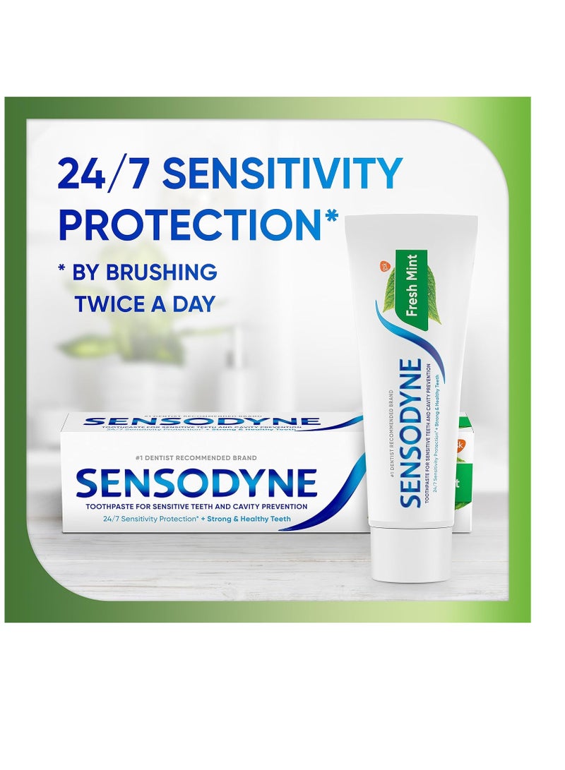 Sensodyne Fresh Mint Sensitive Toothpaste, ADA Accepted Toothpaste for Cavity Prevention and Sensitive Teeth Treatment - 4 Ounces (Pack of 2)