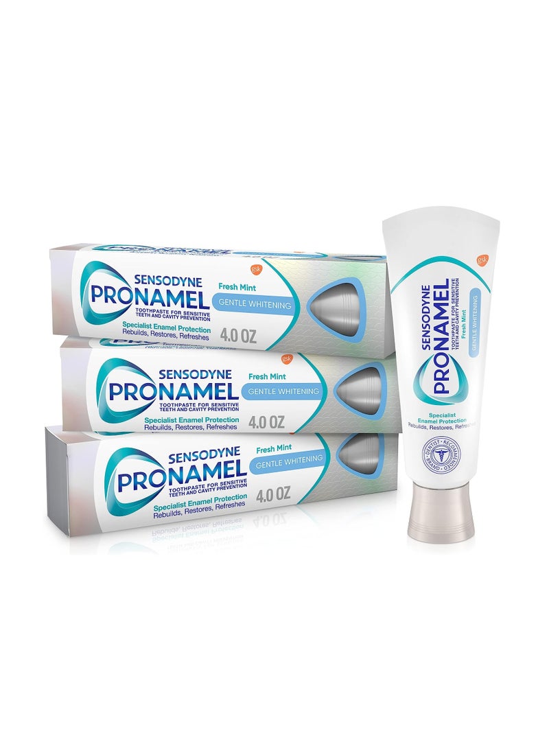Sensodyne Pronamel Gentle Teeth Whitening Enamel Toothpaste for Sensitive Teeth, to Reharden and Strengthen Enamel, Fresh Mint - 4 Ounces (Pack of 3)