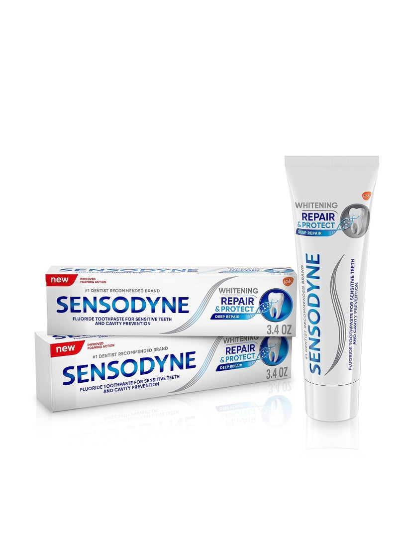 Sensodyne Repair and Protect Whitening Toothpaste, Toothpaste for Sensitive Teeth and Cavity Prevention, 3.4 oz (Pack of 2)