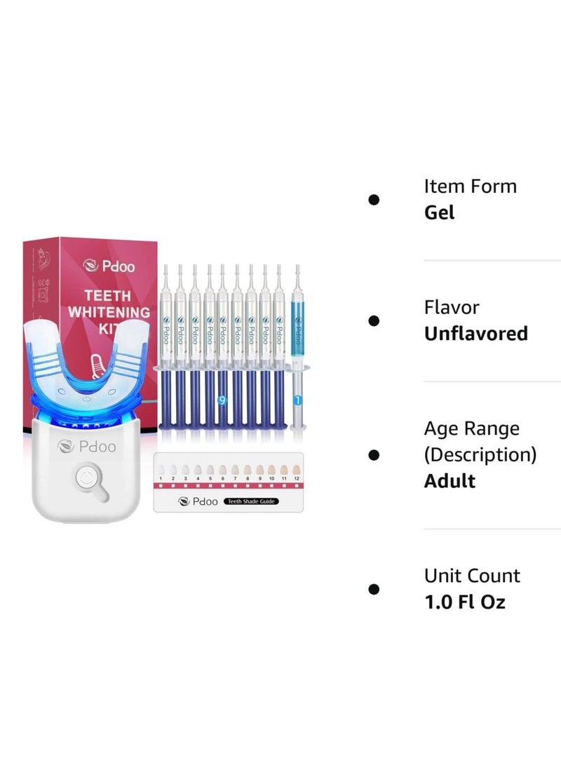 Teeth Whitening Kit with LED Lights Tray for Sensitive Teeth, 10x Whitening Pen Gel, Teeth Whitener at Home, Pain Free and Enamel Safe, Up to 1-9 Shades Whiter in 1-2 Weeks, 2-3X Faster Than Strip