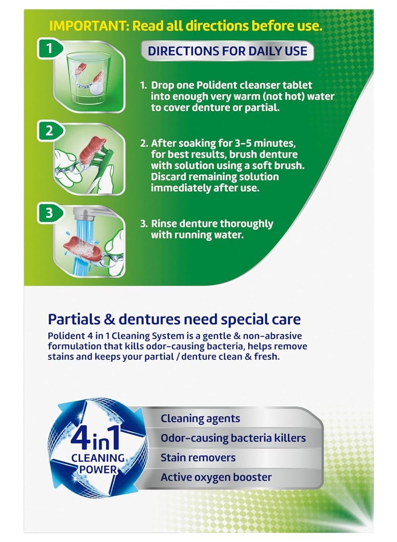 Polident 3 Minute Denture Cleanser Tablets - 120 Count