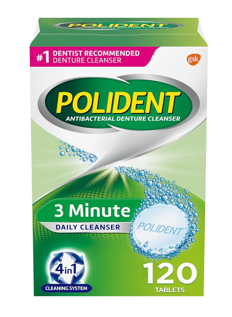 Polident 3 Minute Denture Cleanser Tablets - 120 Count