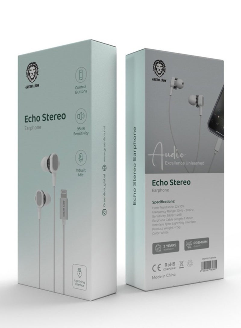 Green Lion Echo Stereo Earphone with Lightning Interface - White