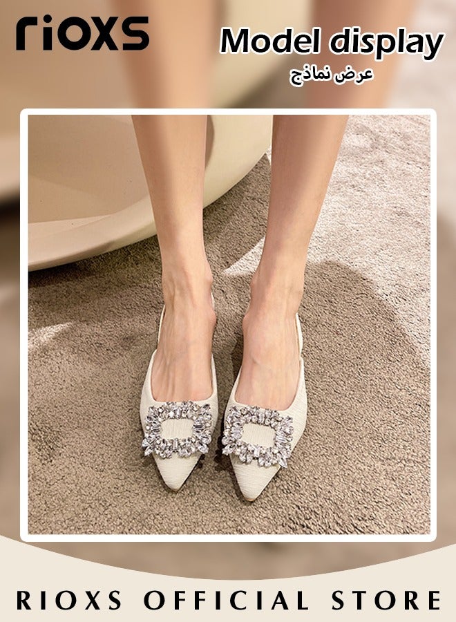 Women's Closed Pointed Toe Slip-On Backless Rhinestones Sandals Stiletto Slides Shoes For Work And Party