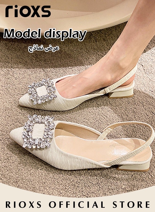 Women's Closed Pointed Toe Slip-On Backless Rhinestones Sandals Stiletto Slides Shoes For Work And Party