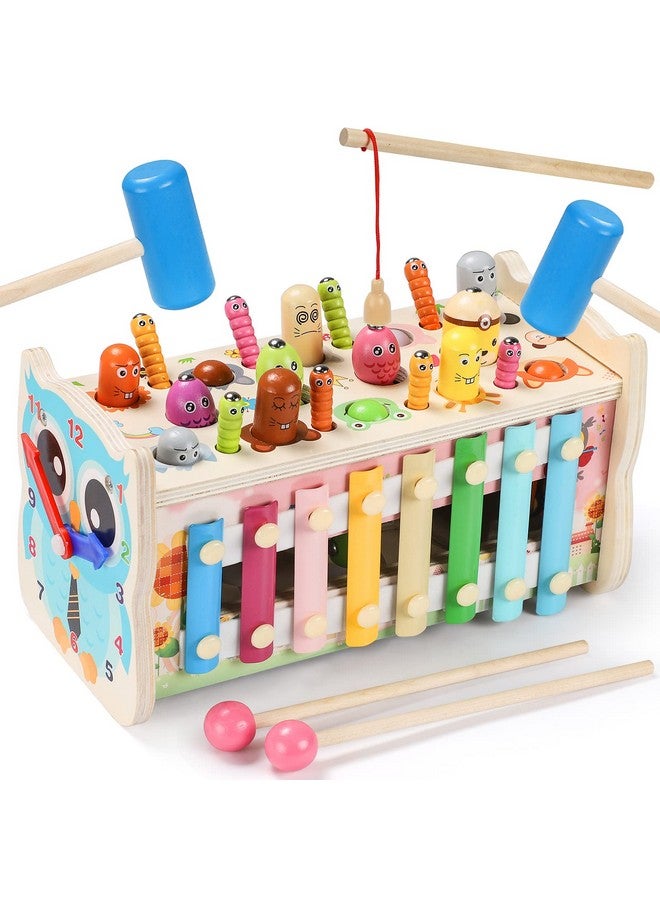 7 In 1 Wooden Montessori Toys For 1 2 3 Year Old Hammering Pounding Toys With Xylophone Whack A Mole Fishing Game Developmental Toys Toddler Activities Gifts For Ages 14 Baby Boys Girls