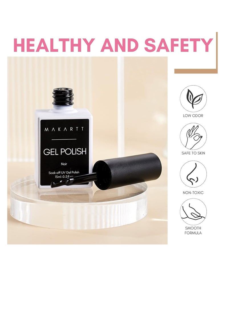 Makartt Black Gel Nail Polish - 2Pcs Gel Polish Kit 15ML Shellac Nail Polish Pure Colors UV Gel Nail Polish Soak Off for Manicure Salon DIY Nail Art Design Decoration Home